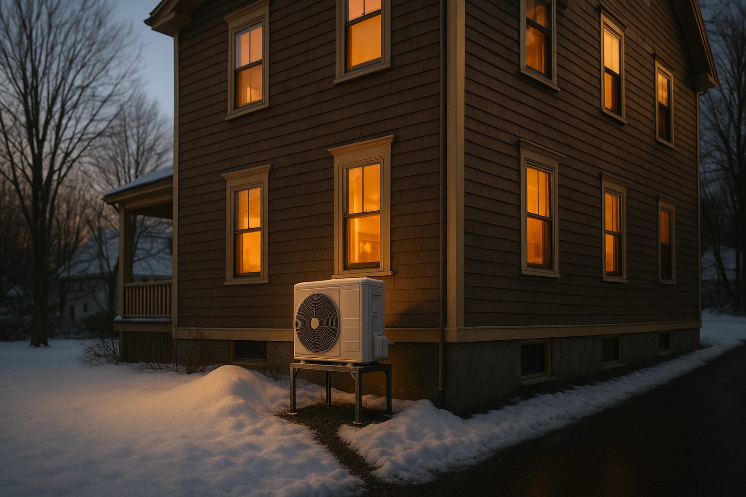 Outdoor Unit Placement in Snow Country: Mounting Height, Snow Stands, Defrost Drainage, and Sound Ratings